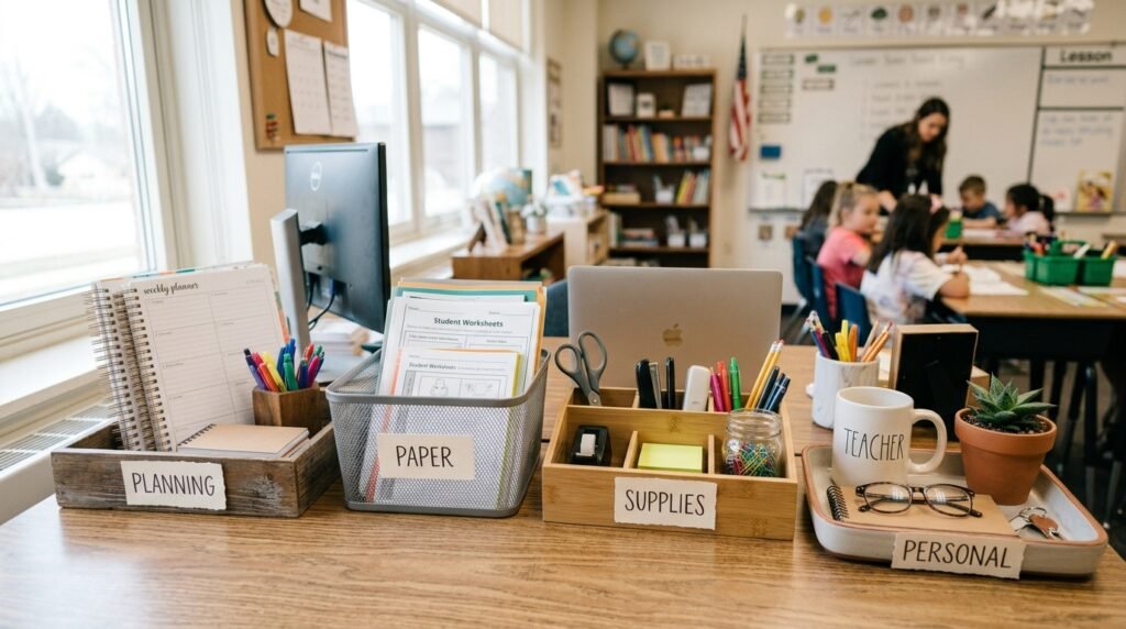 Teacher_desk_organized_four_zones